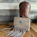 Texas Western Small Purse Wristlet with Suede Fringes and Silver Accents